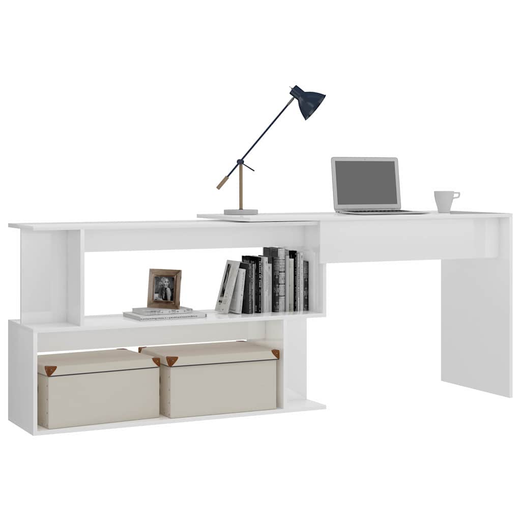 801104 vidaXL Corner Desk High Gloss White 200x50x76 cm Engineered Wood