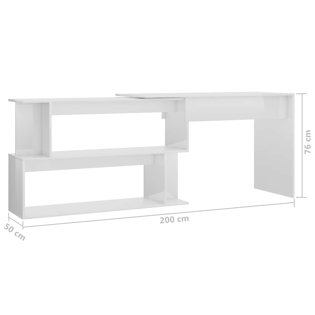 801104 vidaXL Corner Desk High Gloss White 200x50x76 cm Engineered Wood