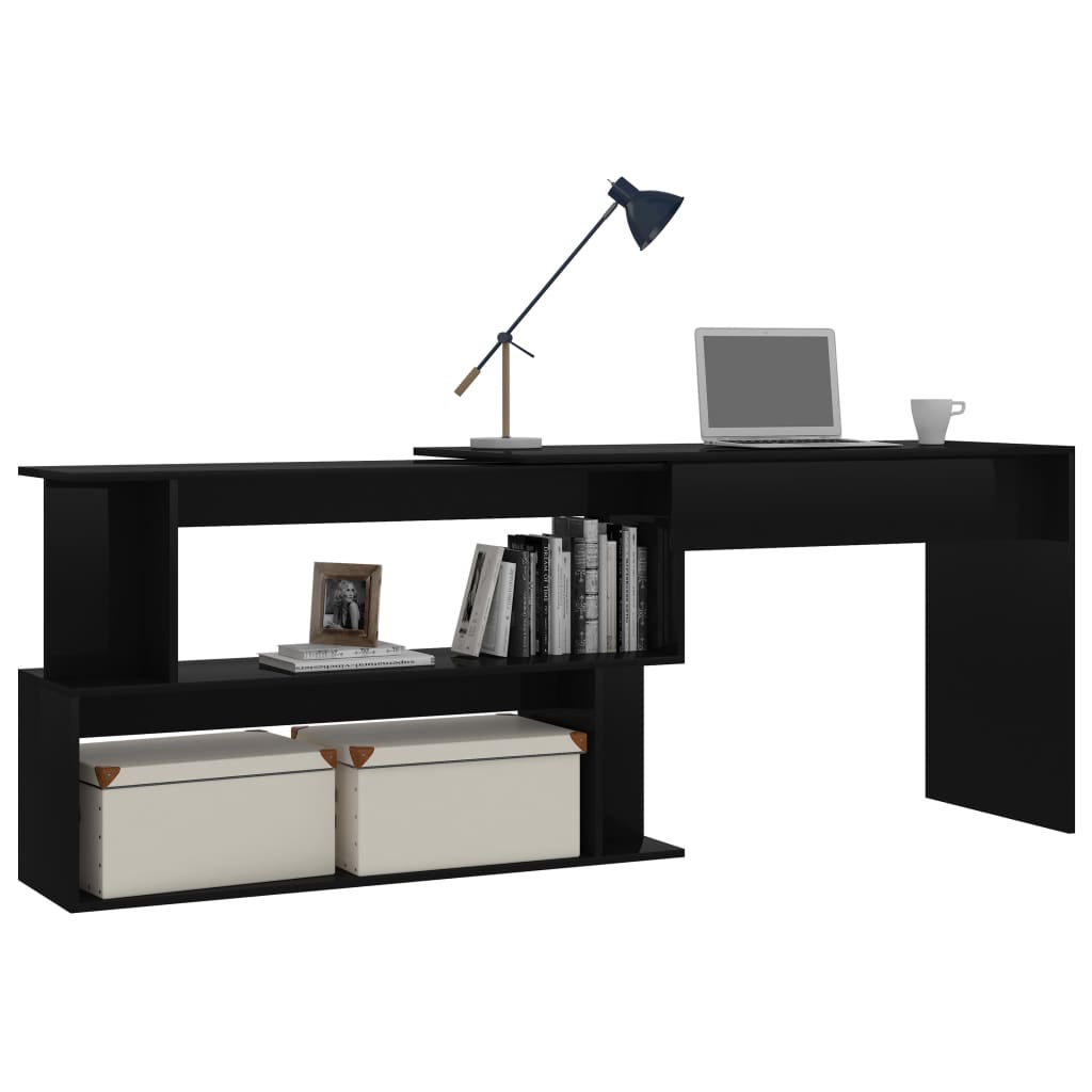 vidaXL Corner Desk High Gloss Black 200x50x76 cm Engineered Wood