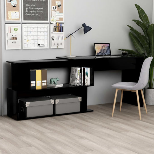 vidaXL Corner Desk High Gloss Black 200x50x76 cm Engineered Wood