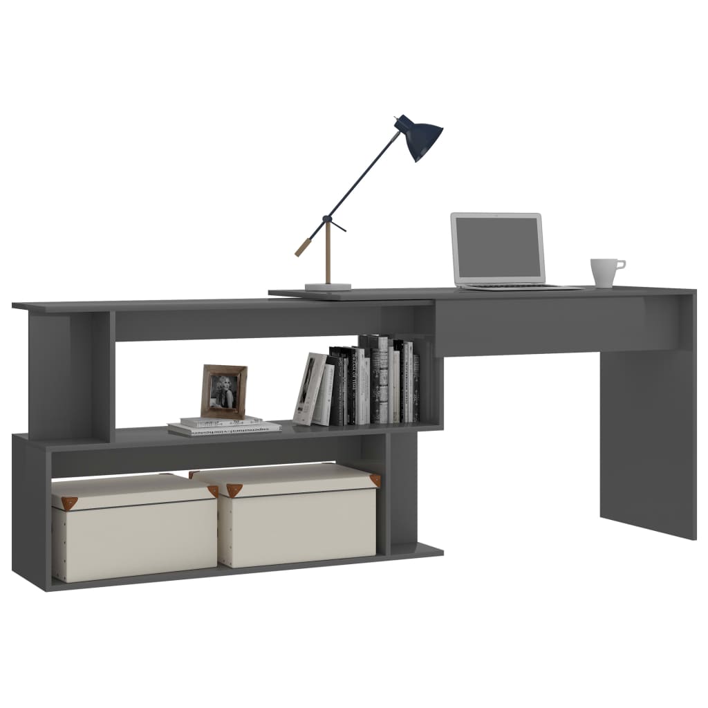 vidaXL Corner Desk High Gloss Grey 200x50x76 cm Engineered Wood