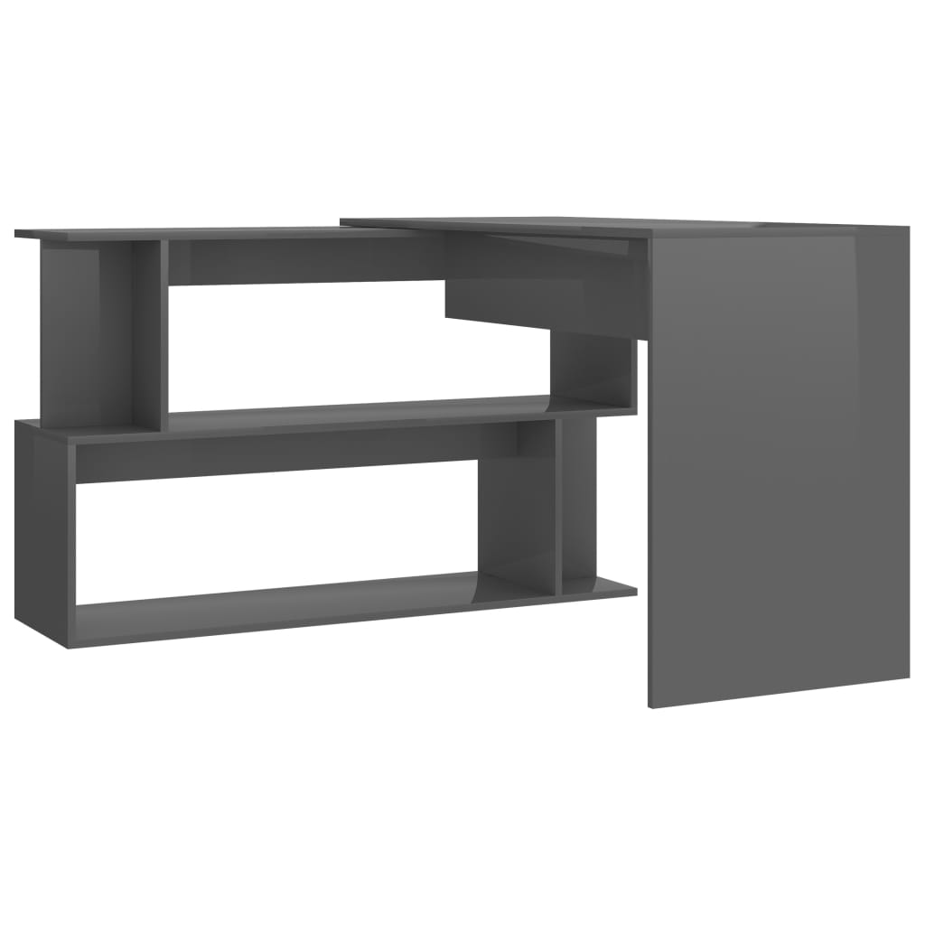 vidaXL Corner Desk High Gloss Grey 200x50x76 cm Engineered Wood