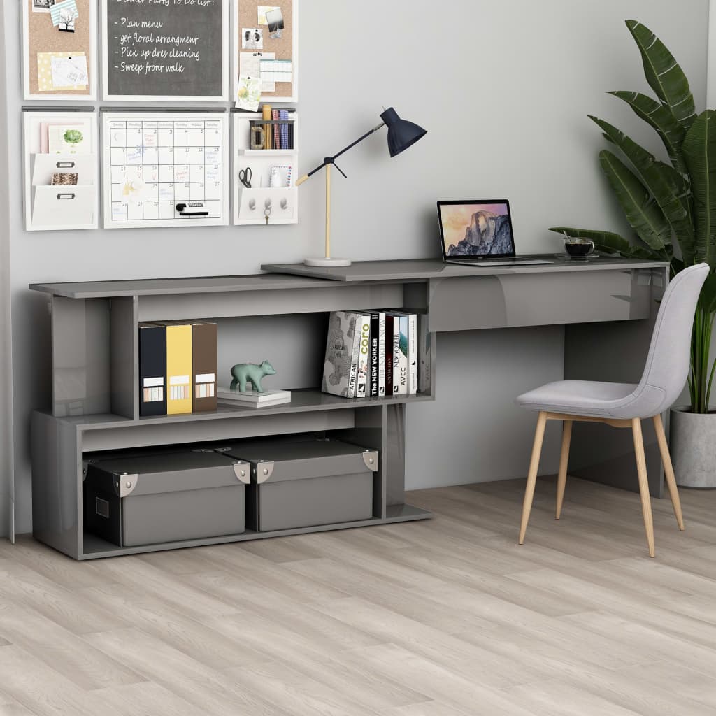 vidaXL Corner Desk High Gloss Grey 200x50x76 cm Engineered Wood