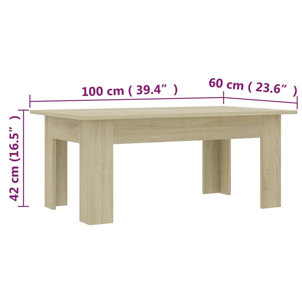 vidaXL Coffee Table Sonoma Oak 100x60x42 cm Engineered Wood