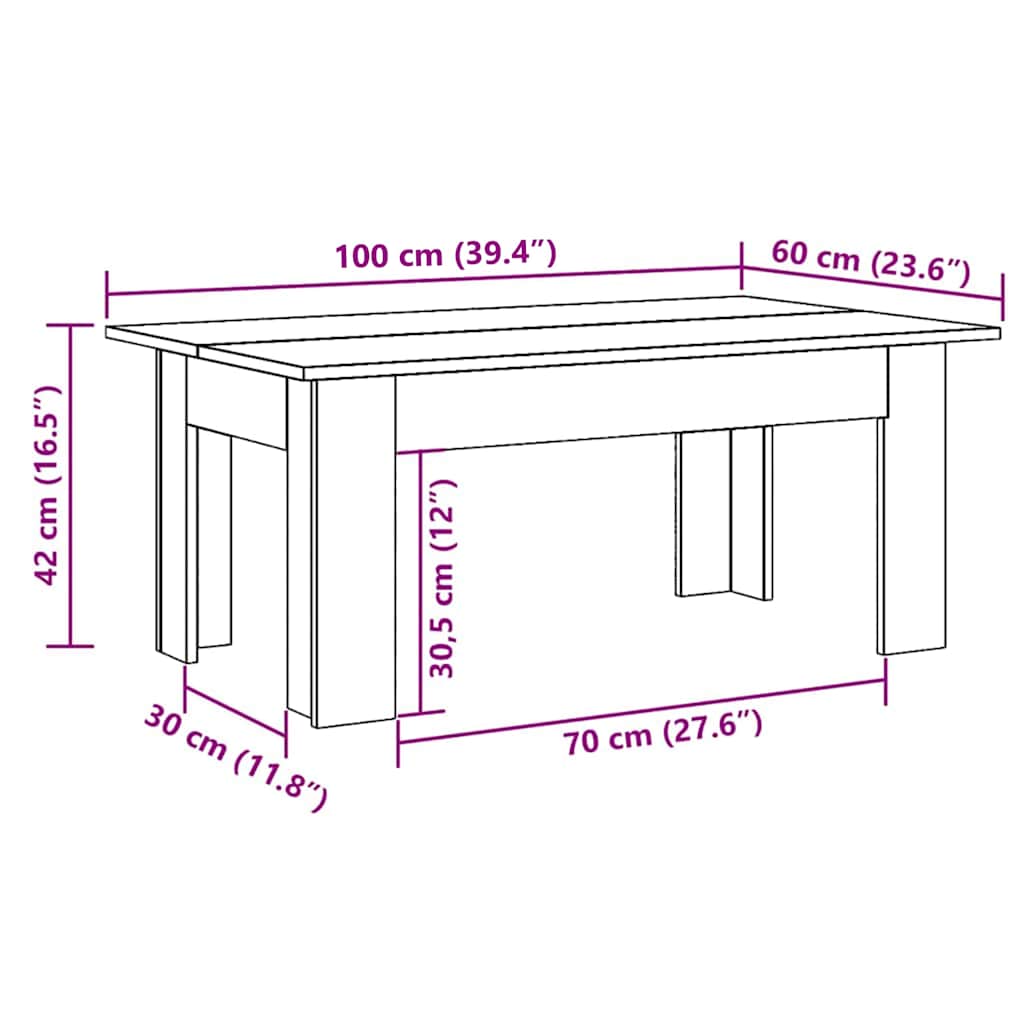 801182 vidaXL Coffee Table Sonoma Oak 100x60x42 cm Engineered Wood