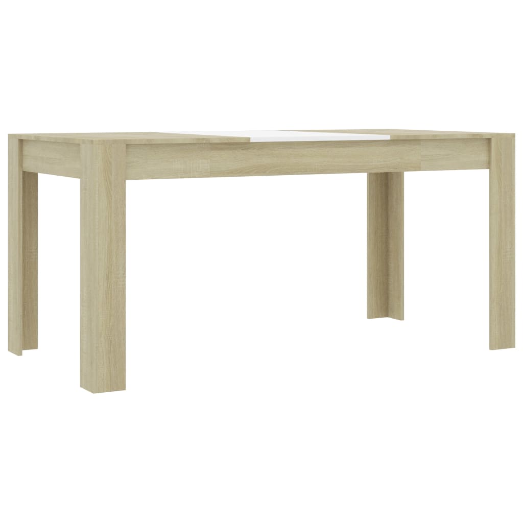 vidaXL Dining Table White and Sonoma Oak 160x80x76 cm Engineered Wood