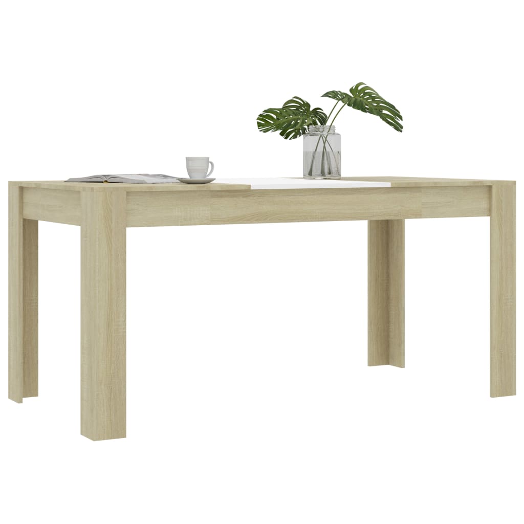 vidaXL Dining Table White and Sonoma Oak 160x80x76 cm Engineered Wood