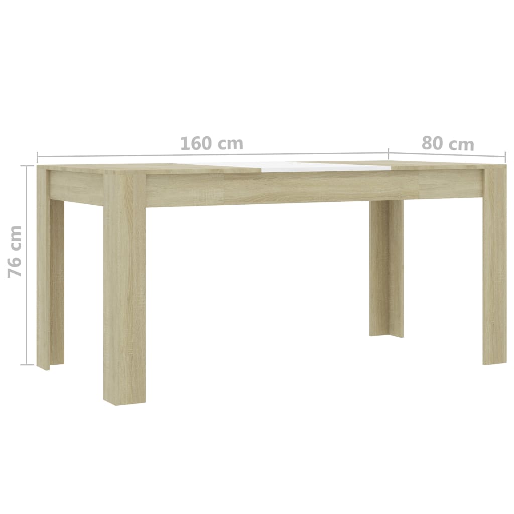 vidaXL Dining Table White and Sonoma Oak 160x80x76 cm Engineered Wood