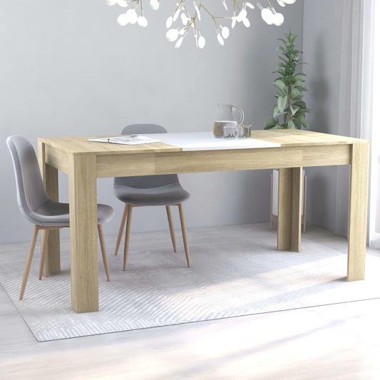 vidaXL Dining Table White and Sonoma Oak 160x80x76 cm Engineered Wood