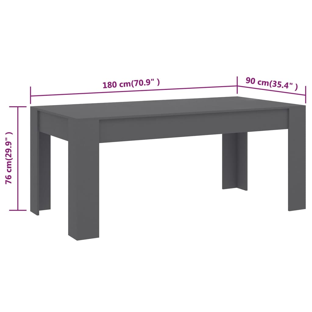 vidaXL Dining Table Grey 180x90x76 cm Engineered Wood