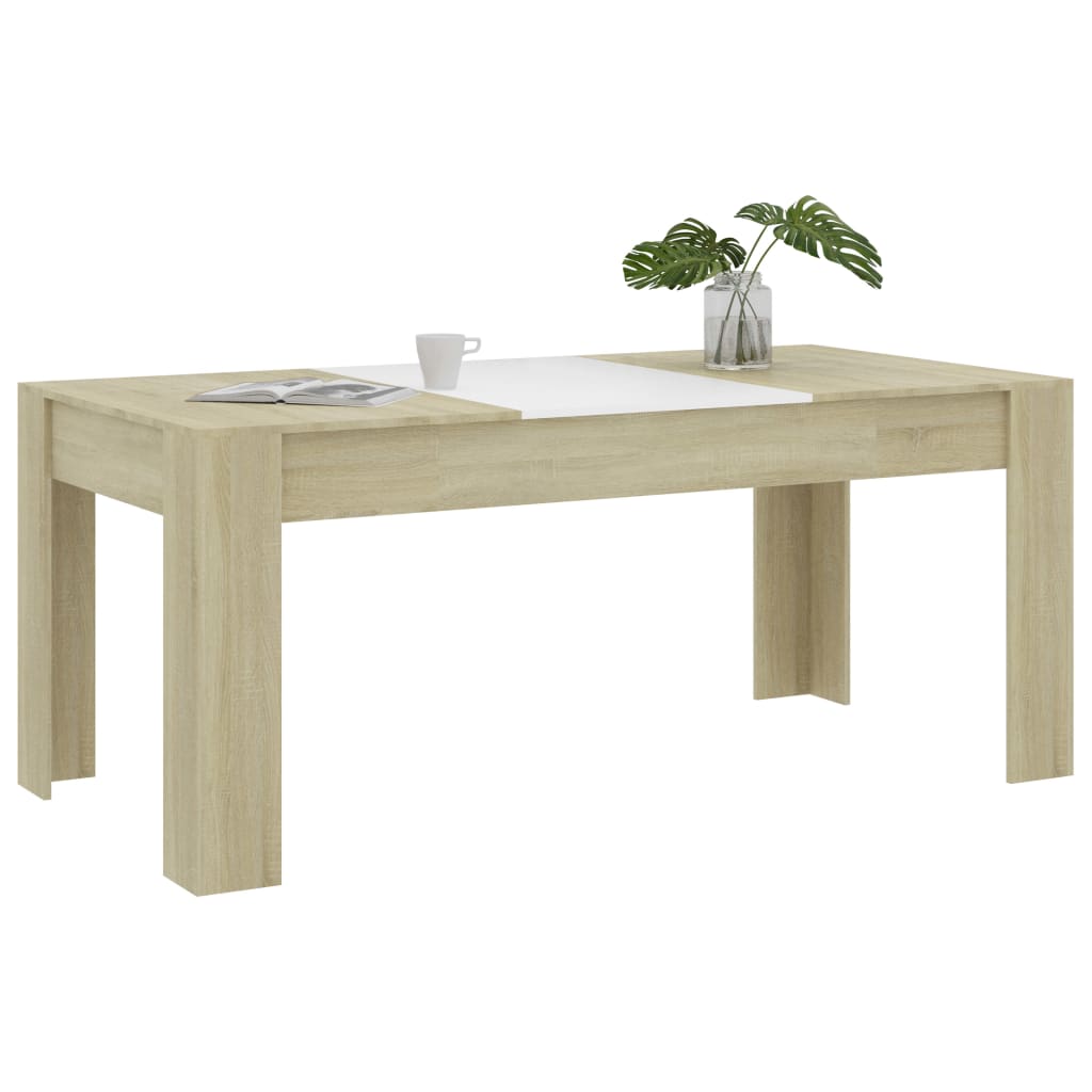 vidaXL Dining Table White and Sonoma Oak 180x90x76 cm Engineered Wood