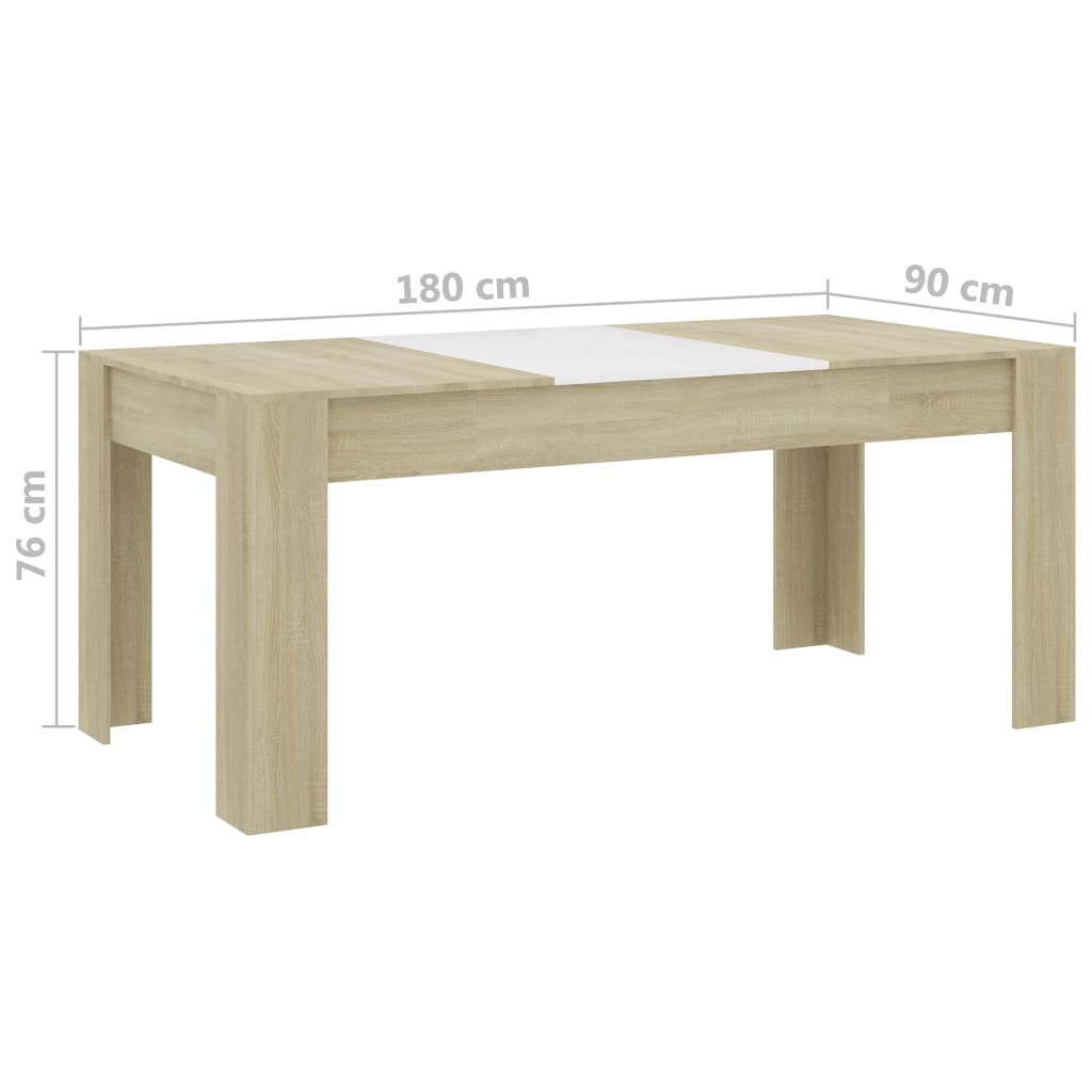 vidaXL Dining Table White and Sonoma Oak 180x90x76 cm Engineered Wood