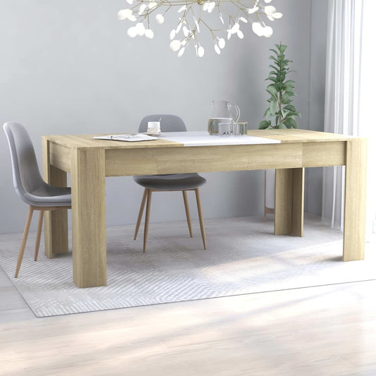 vidaXL Dining Table White and Sonoma Oak 180x90x76 cm Engineered Wood