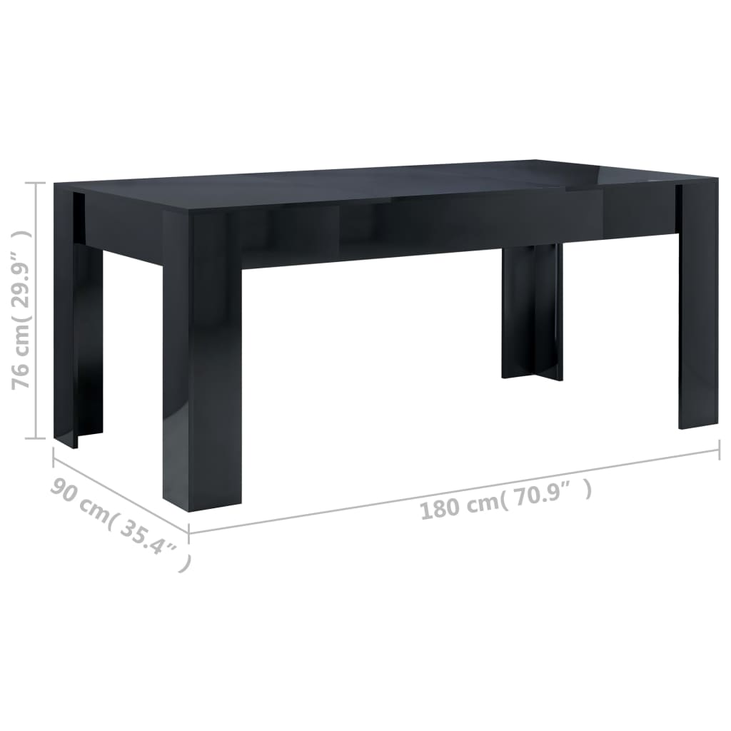 vidaXL Dining Table High Gloss Black 180x90x76 cm Engineered Wood