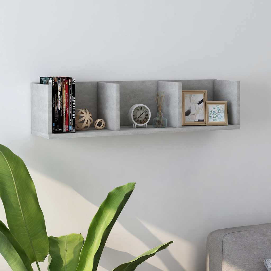 801314 vidaXL CD Wall Shelf Concrete Grey 75x18x18 cm Engineered Wood