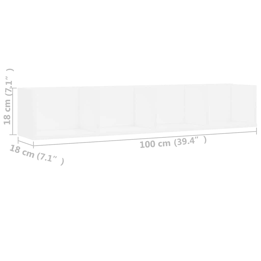 801319 vidaXL CD Wall Shelf White 100x18x18 cm Engineered Wood