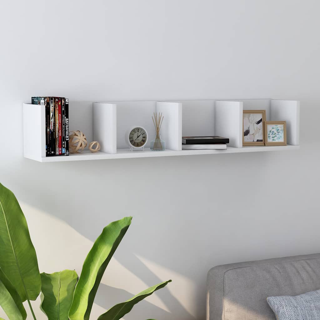 801319 vidaXL CD Wall Shelf White 100x18x18 cm Engineered Wood