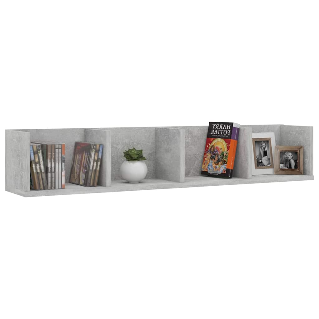 801323 vidaXL CD Wall Shelf Concrete Grey 100x18x18 cm Engineered Wood