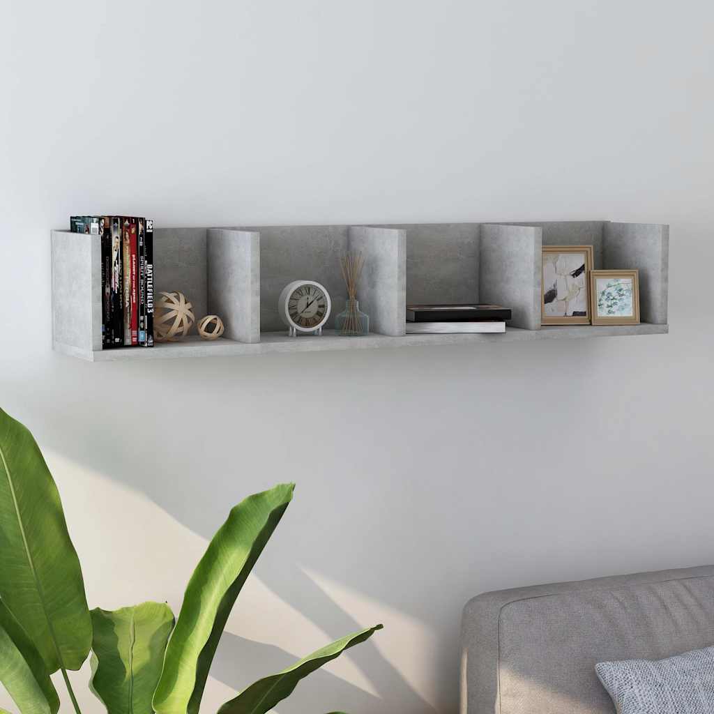 801323 vidaXL CD Wall Shelf Concrete Grey 100x18x18 cm Engineered Wood