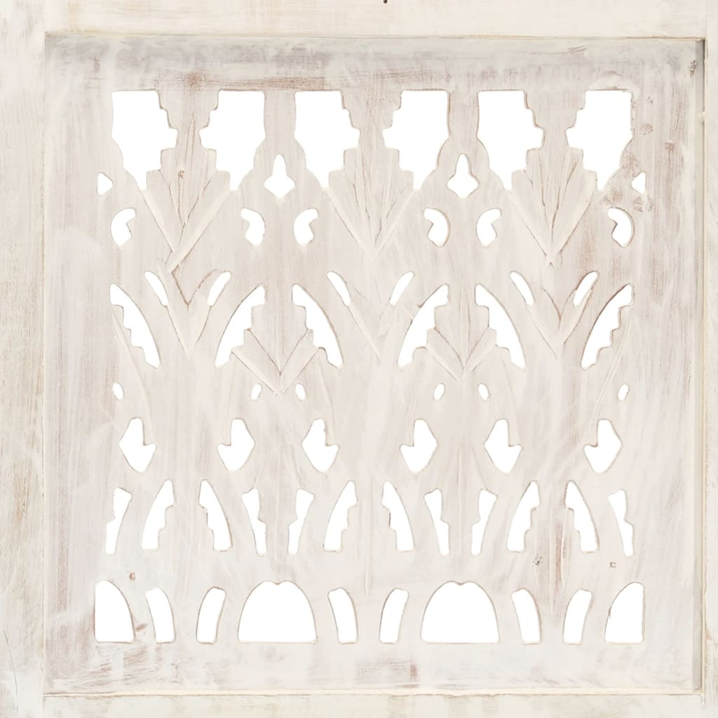 Hand carved 3-Panel Room Divider White 120x165 cm Solid Mango Wood