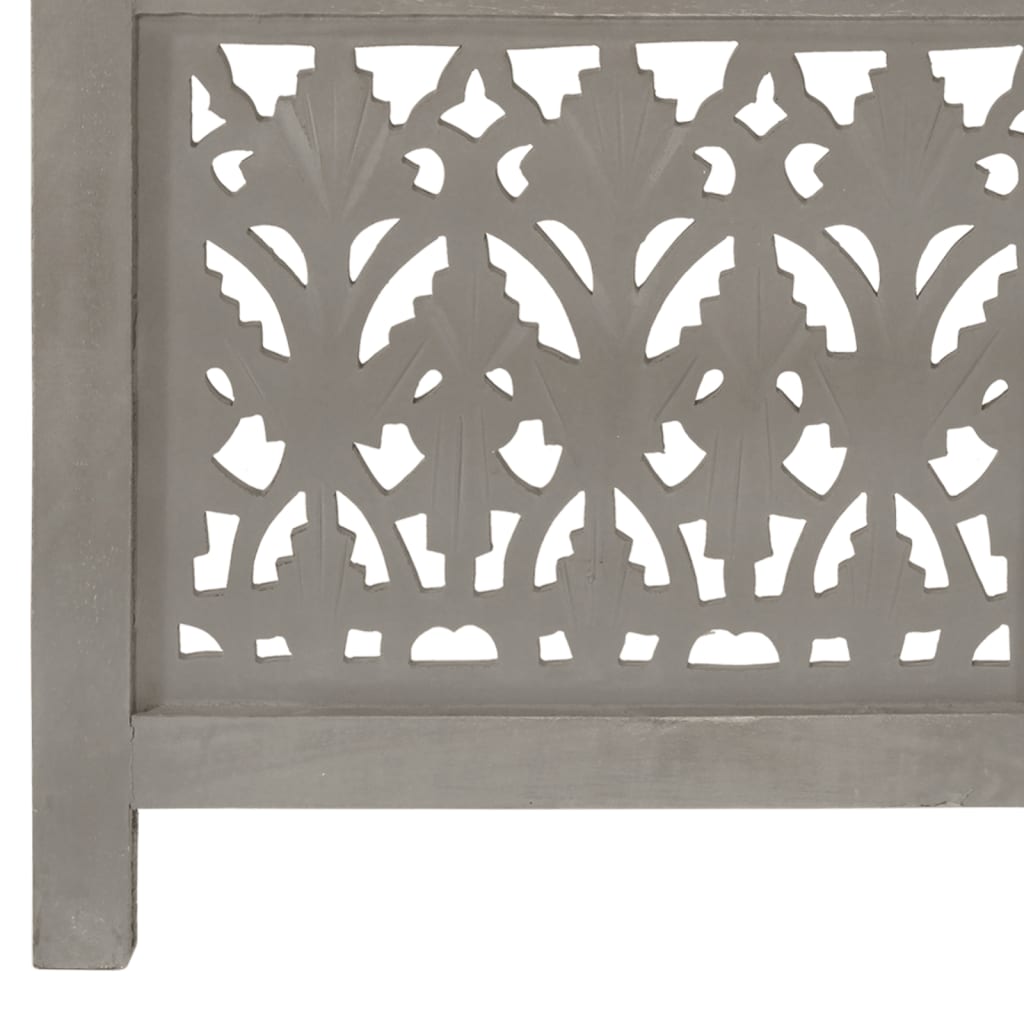 Hand Carved 3-Panel Room Divider Grey 120x165 cm Solid Mango Wood