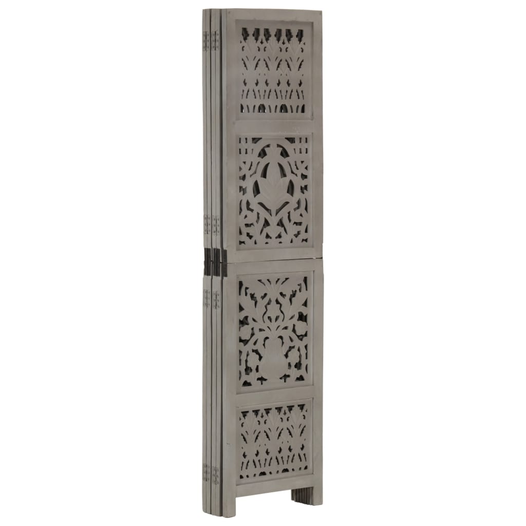 Hand Carved 5-Panel Room Divider Grey 200x165 cm Solid Mango Wood
