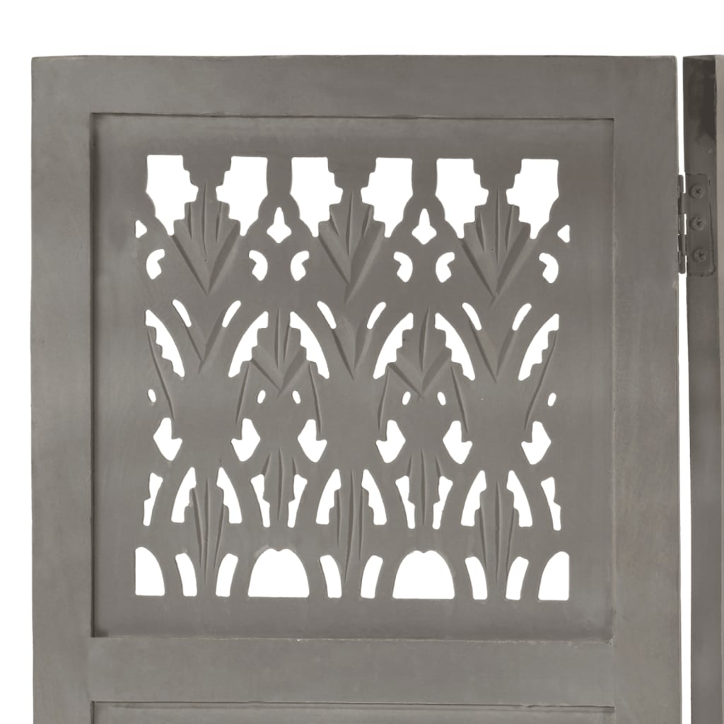 Hand Carved 5-Panel Room Divider Grey 200x165 cm Solid Mango Wood