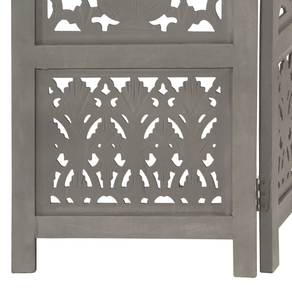 Hand Carved 5-Panel Room Divider Grey 200x165 cm Solid Mango Wood