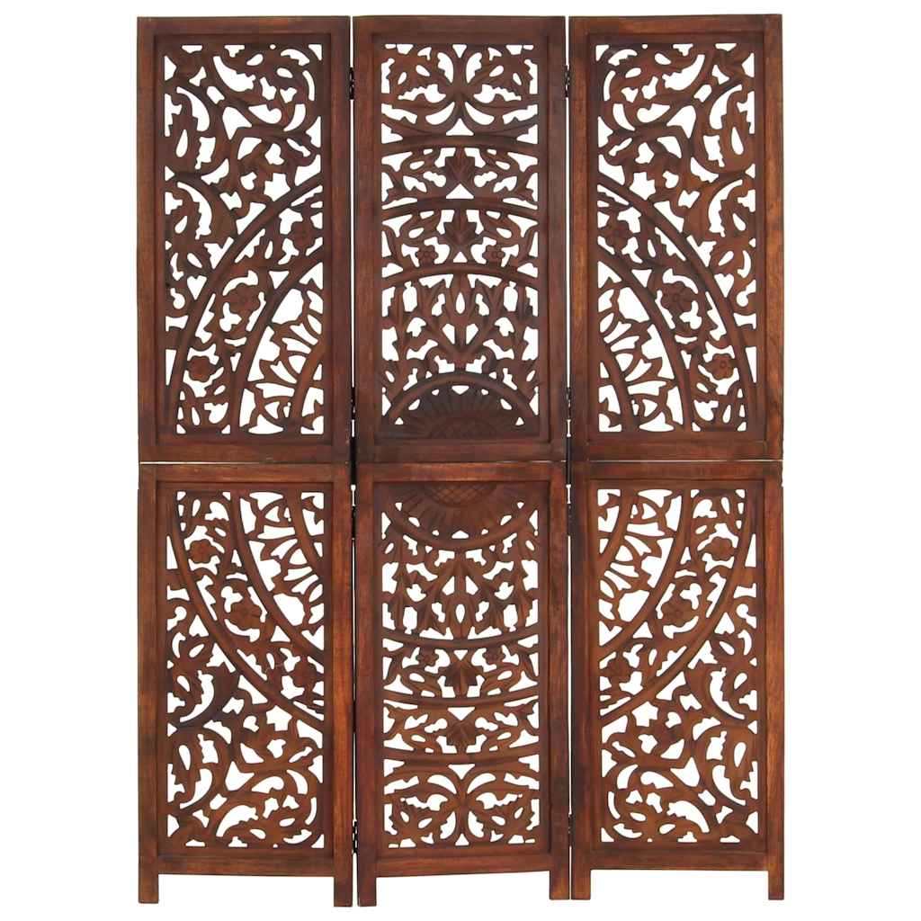 Hand carved 3-Panel Room Divider Brown 120x165 cm Solid Mango Wood