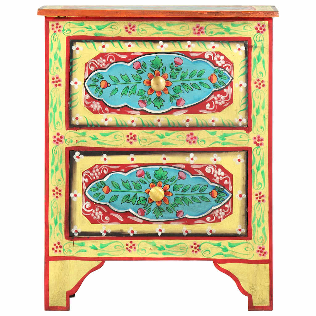 286158 vidaXL Hand Painted Bedside Cabinet 40x30x50 cm Solid Mango Wood