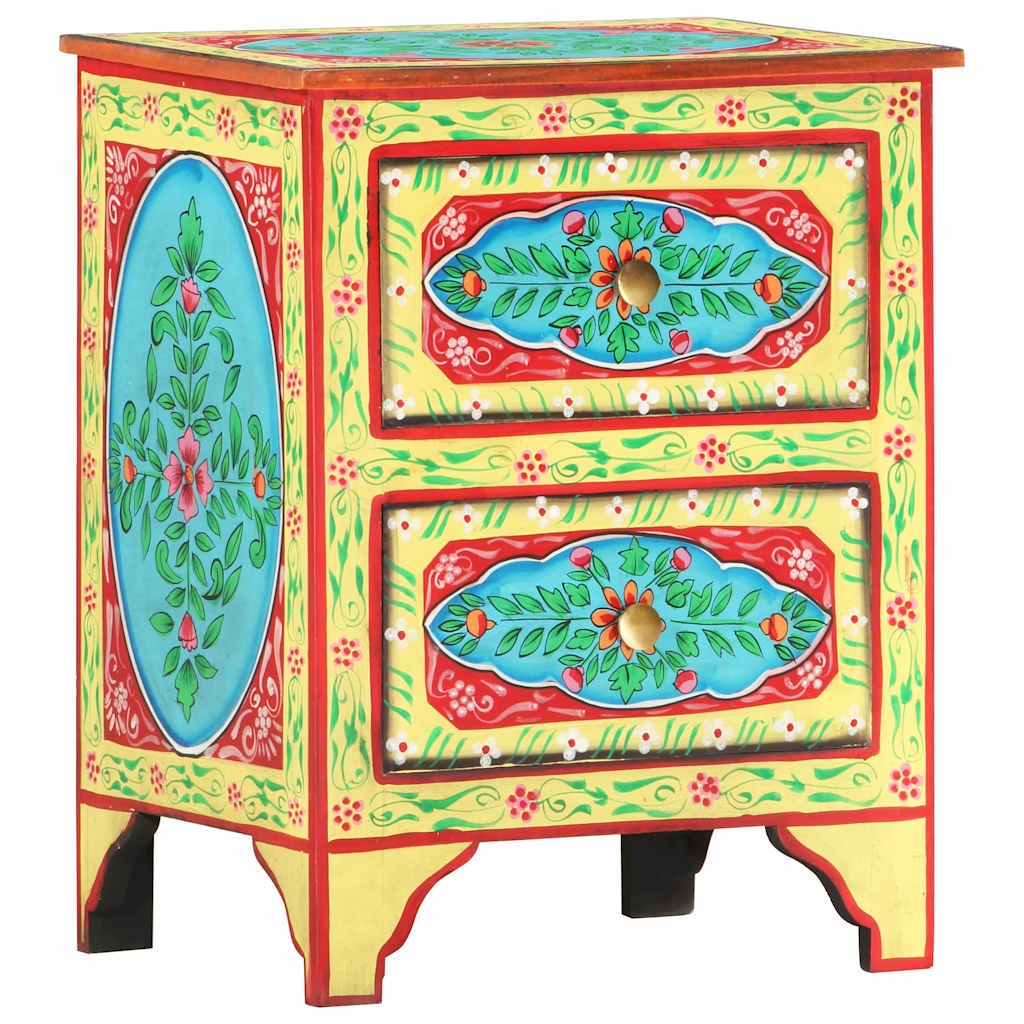 286158 vidaXL Hand Painted Bedside Cabinet 40x30x50 cm Solid Mango Wood