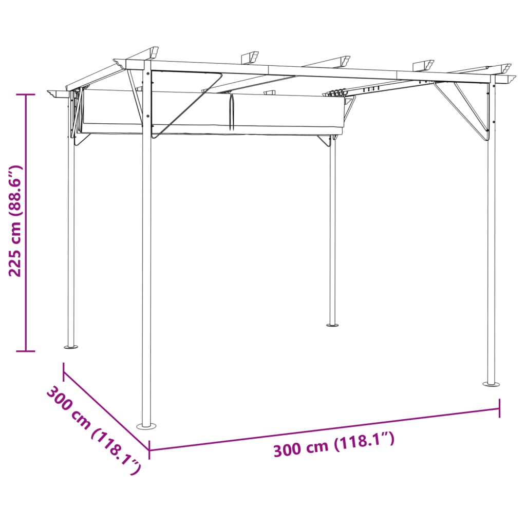 vidaXL Pergola with Retractable Roof Cream White 3x3 m Steel