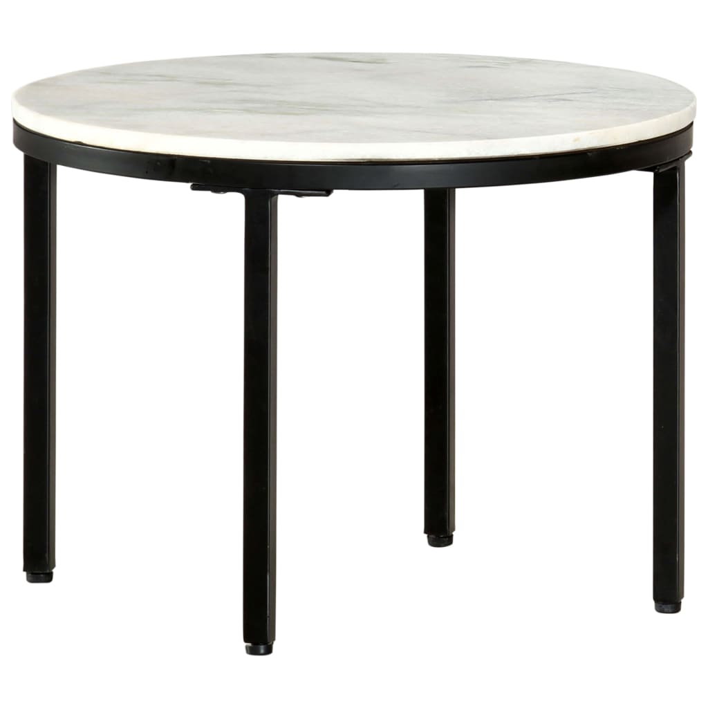 Coffee Table White and Black Ø50 cm Real Solid Marble