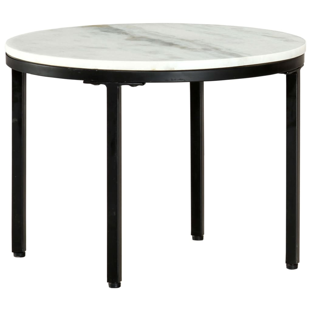 Coffee Table White and Black Ø50 cm Real Solid Marble