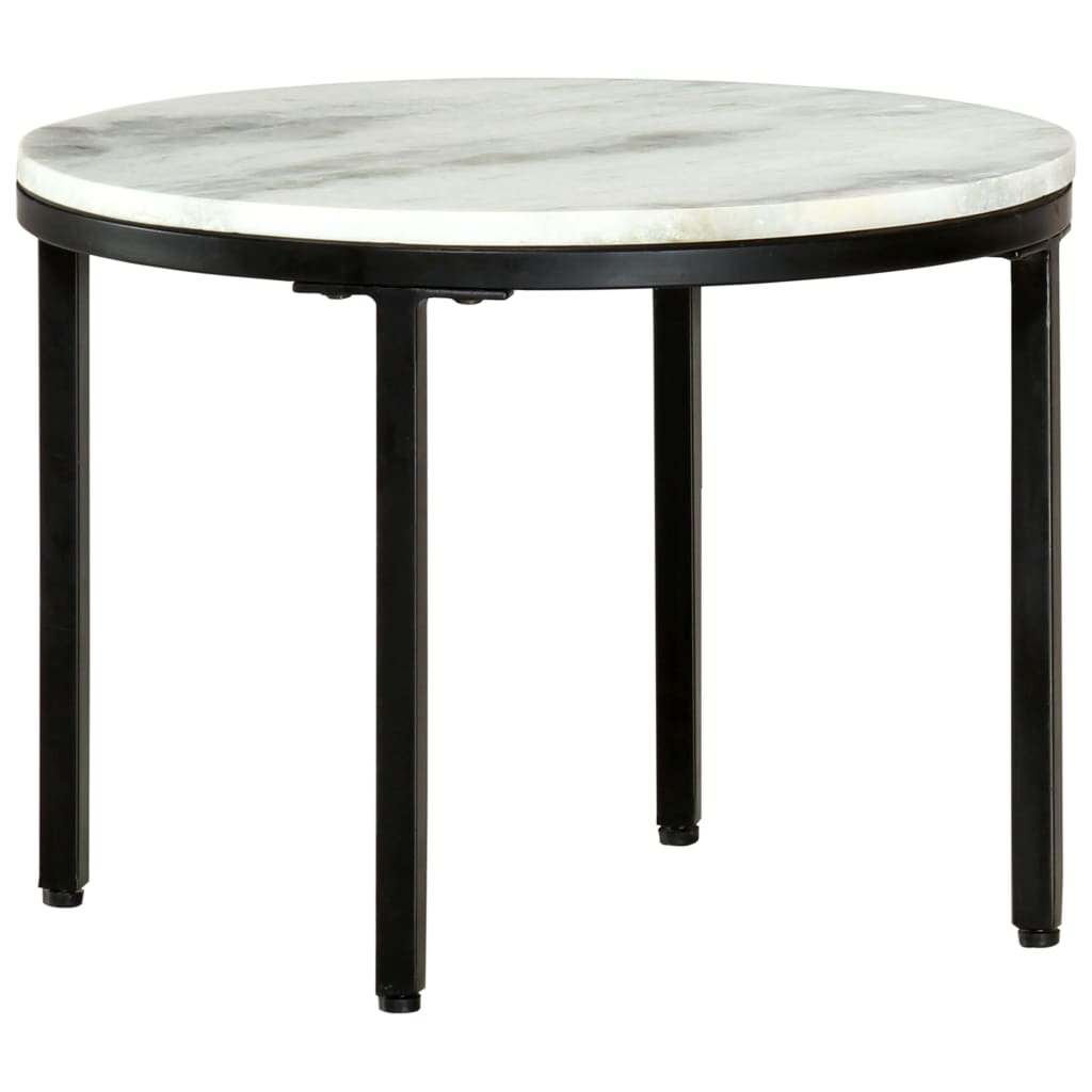 Coffee Table White and Black Ø50 cm Real Solid Marble