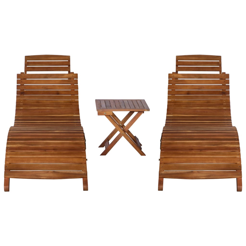 vidaXL 3 Piece Sunlounger with Tea Table Solid Acacia Wood