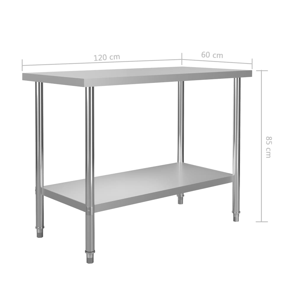 vidaXL Kitchen Work Table 120x60x85 cm Stainless Steel