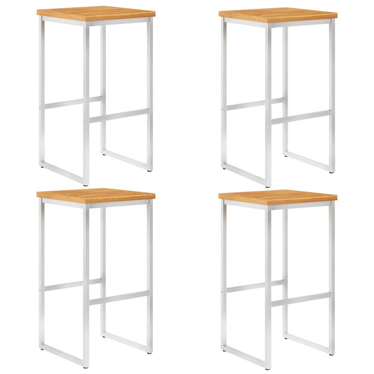 Bar Chairs 4 pcs Solid Acacia Wood and Stainless Steel