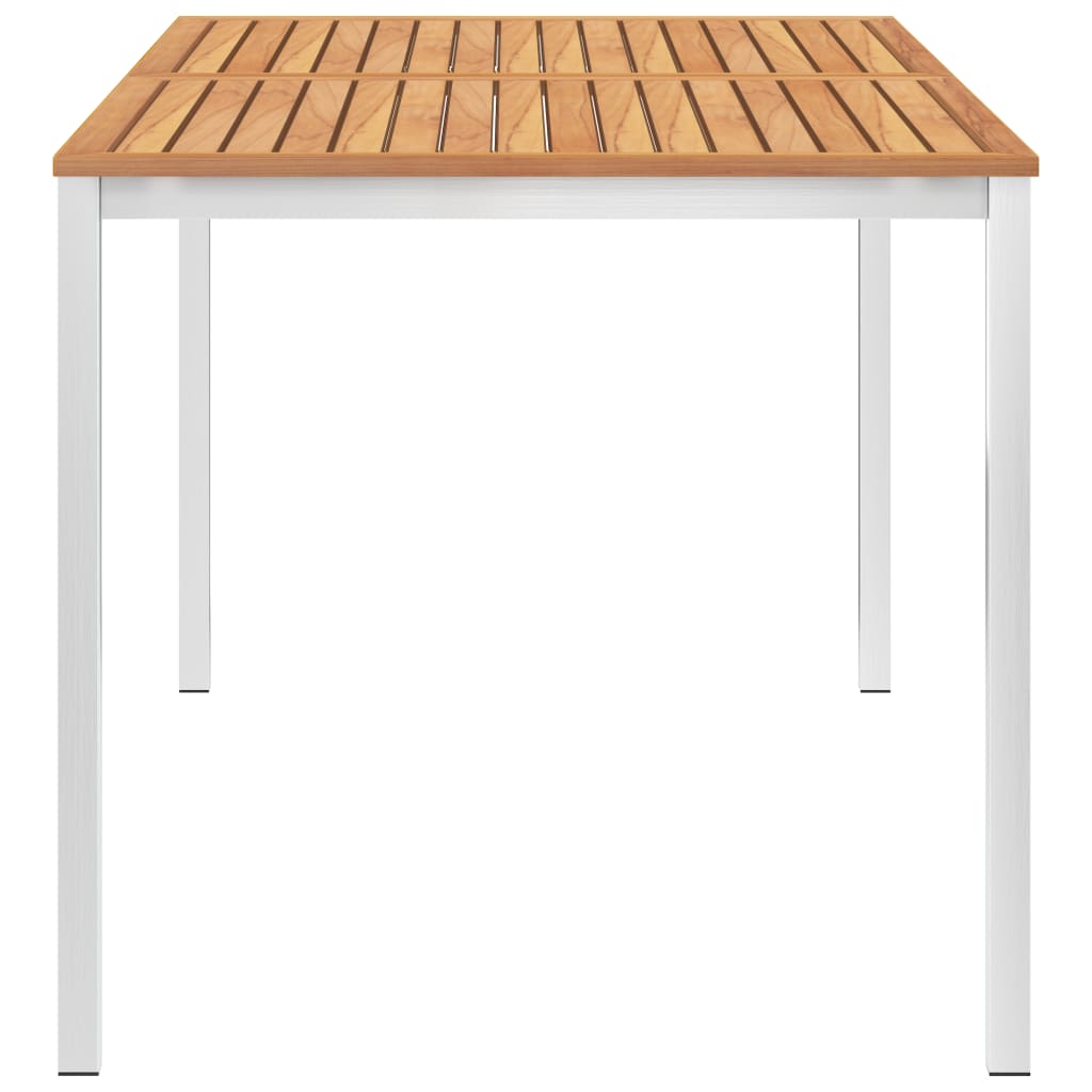 vidaXL Garden Dining Table 160x80x75 cm Solid Teak Wood and Stainless Steel