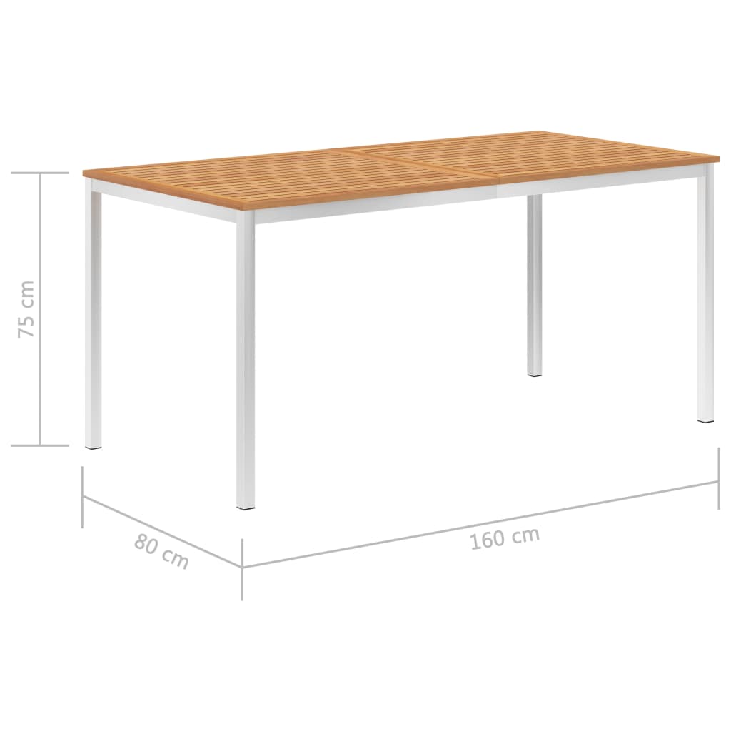 vidaXL Garden Dining Table 160x80x75 cm Solid Teak Wood and Stainless Steel