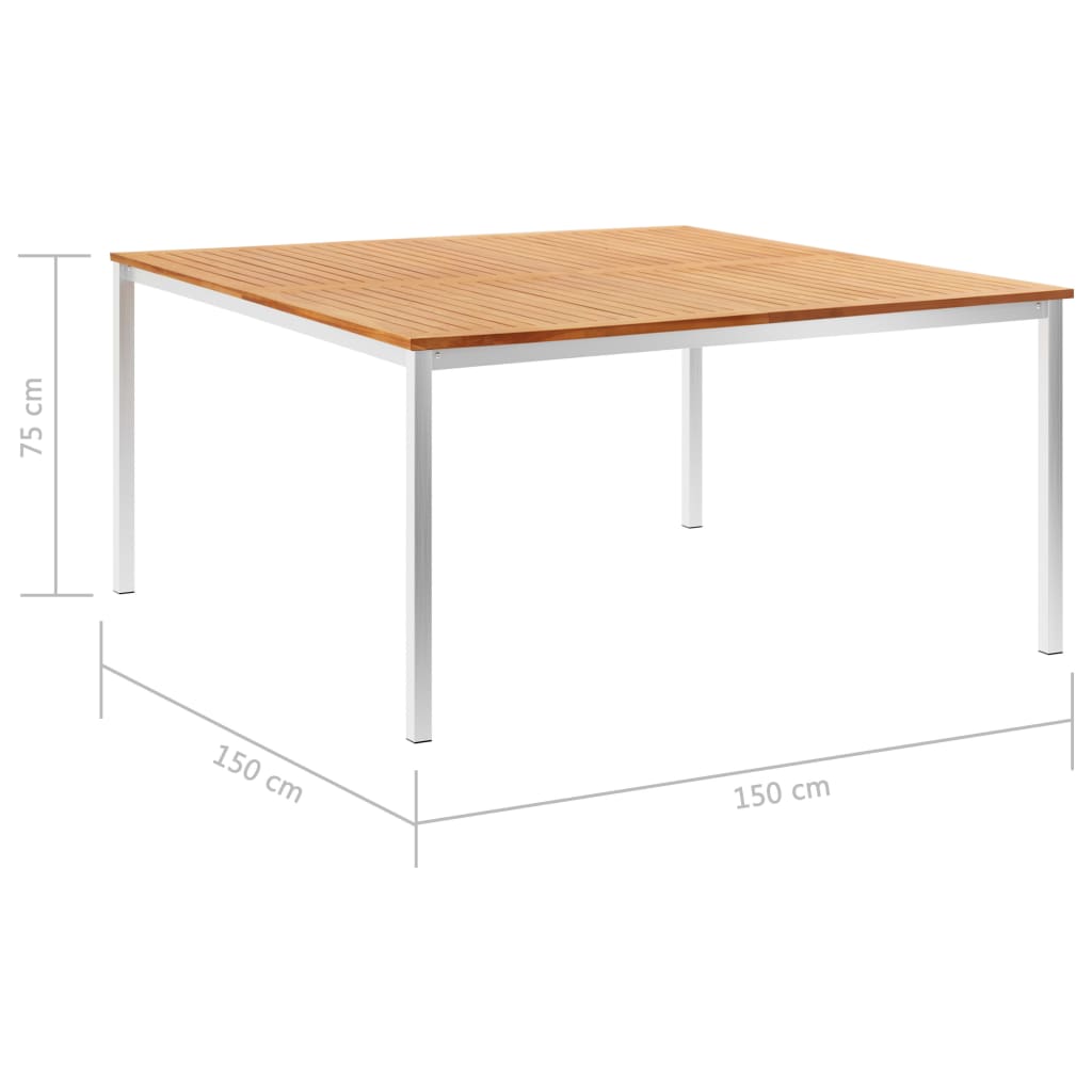 vidaXL Garden Dining Table 150x150x75 cm Solid Teak Wood and Stainless Steel