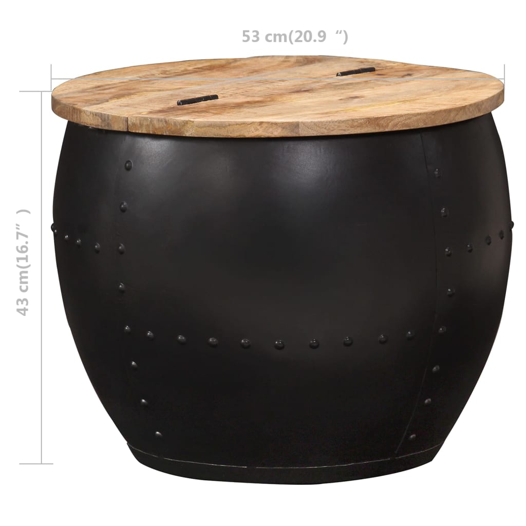 Coffee Table | Brown and Black | Solid Mango Wood and Steel | 53x43 cm