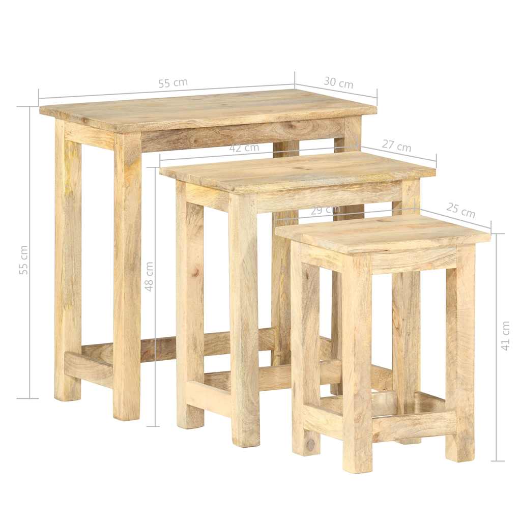287489 vidaXL Nesting Tables 3 pcs Solid Mango Wood