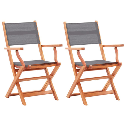 vidaXL Folding Garden Chairs 2 pcs Grey Solid Eucalyptus Wood and Textilene