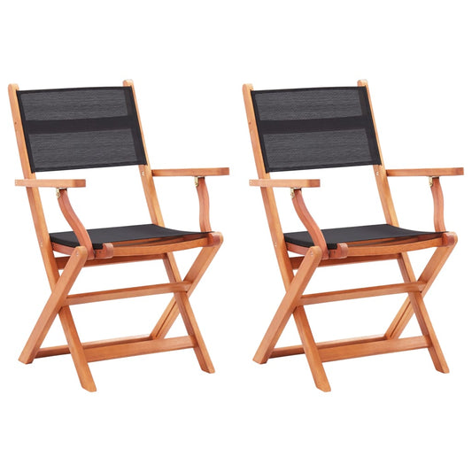 Folding Chairs 2 pcs Black Solid Eucalyptus Wood and Textilene