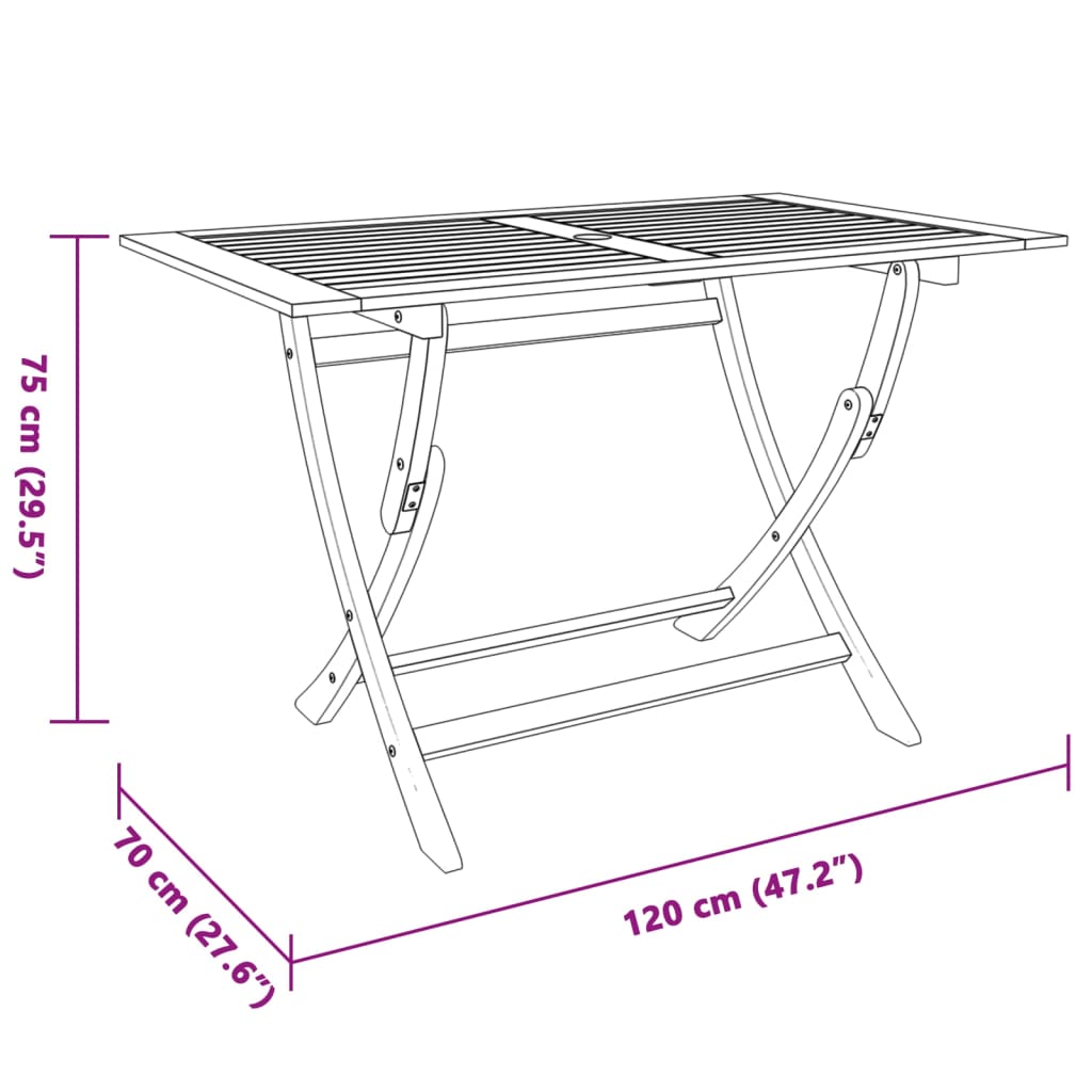 vidaXL Folding Garden Table 120x70x75 cm Solid Eucalyptus Wood