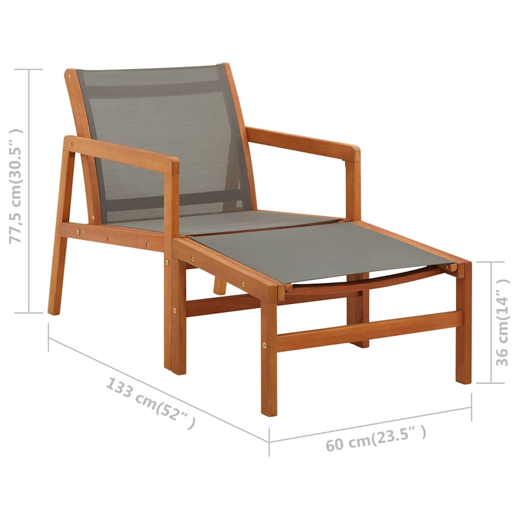 Garden Chair with Footrest Grey Solid Eucalyptus Wood&Textilene