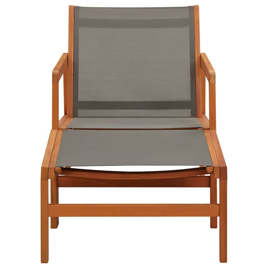 Garden Chair with Footrest Grey Solid Eucalyptus Wood&Textilene