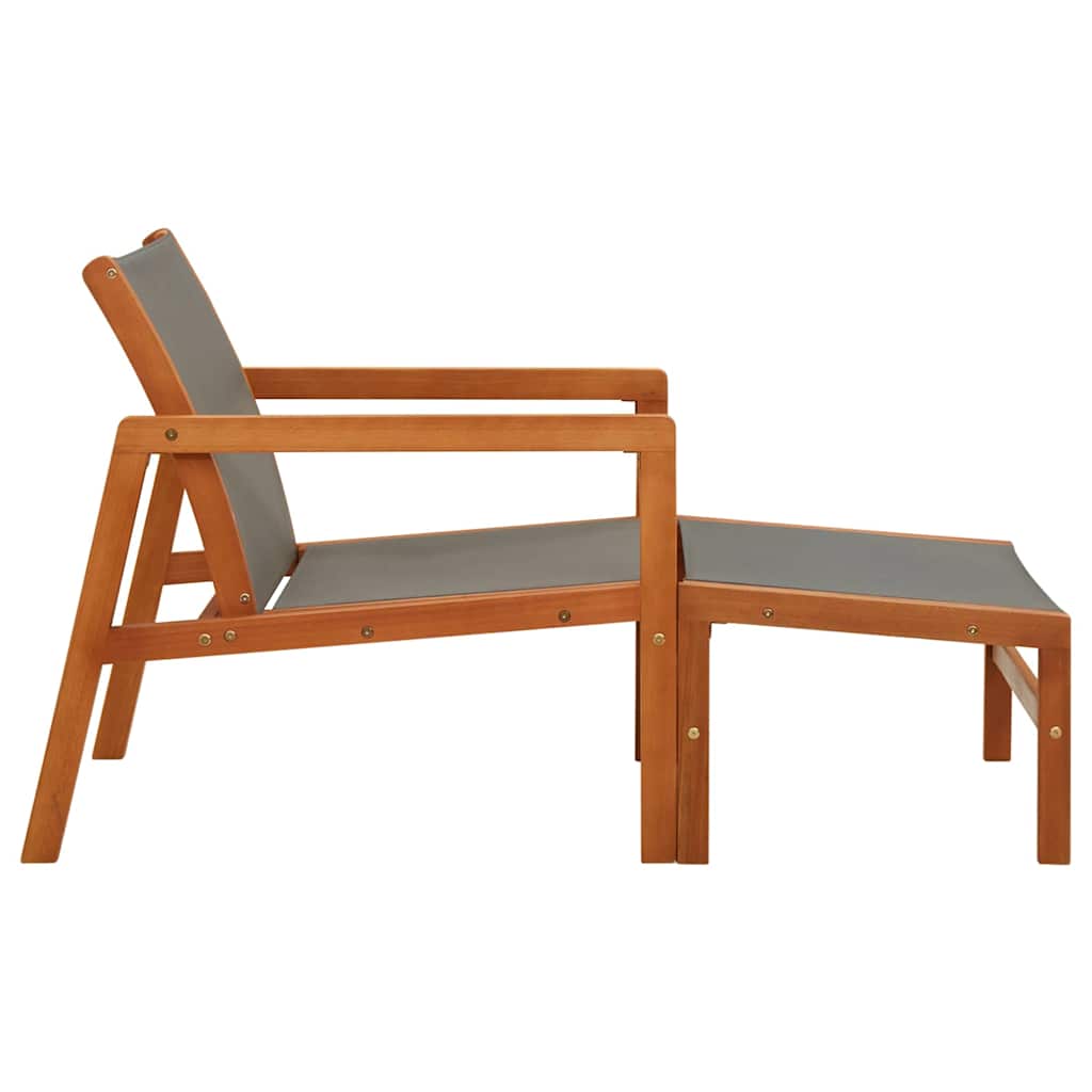 Garden Chair with Footrest Grey Solid Eucalyptus Wood&Textilene