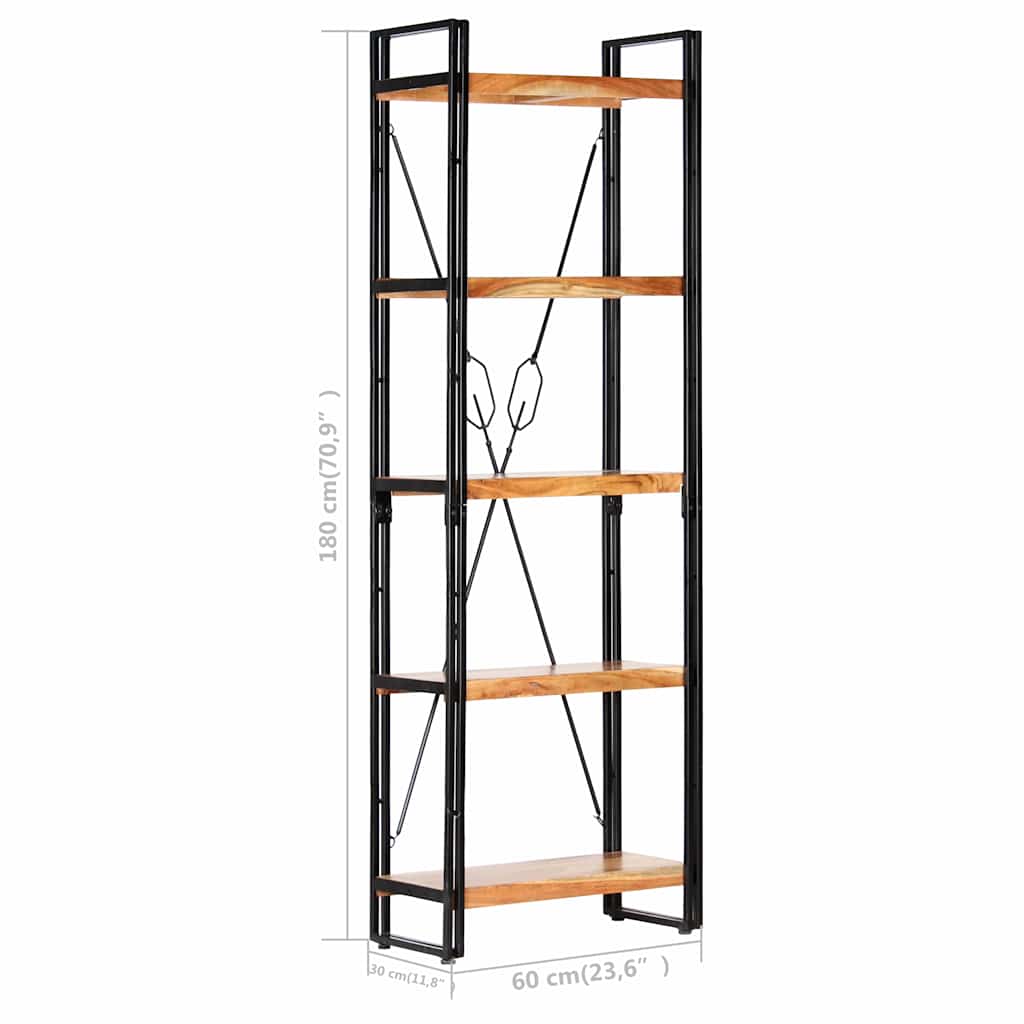 5-Tier Bookcase 60x30x180 cm Solid Acacia Wood
